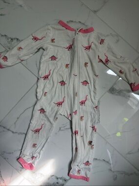Kyte Baby White and Pink Dinosaur One-Piece Pajama for Kids